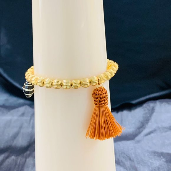 Tory Burch Bracelet Roxanne Multicolot Bead Tassel bracelet Rolled Gold - Picture 14 of 14